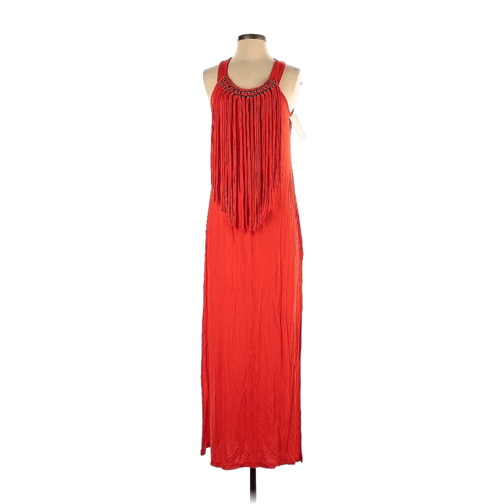 Boston Proper maxi fringe orange dress XXS